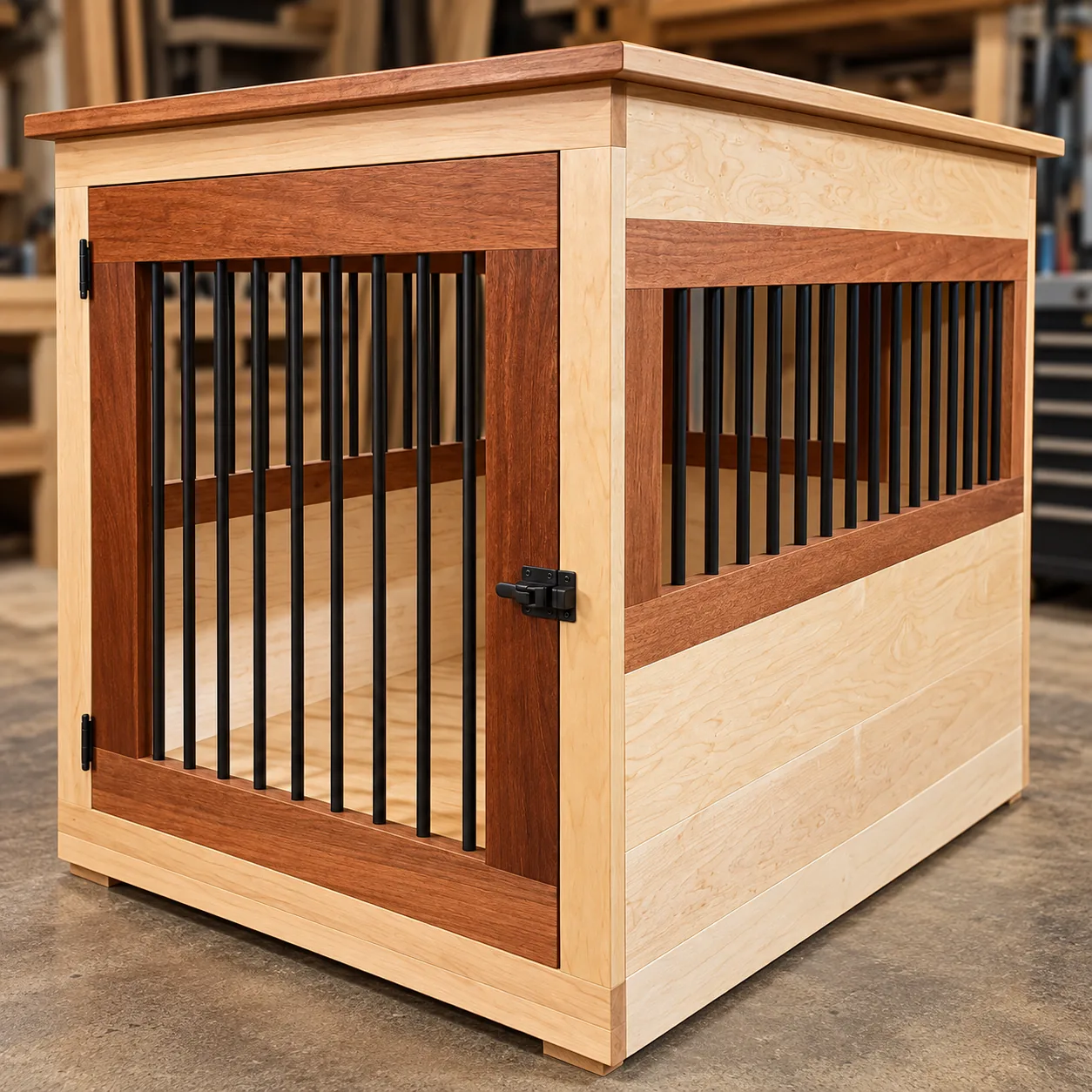 Cherry and maple custom dog kennel furniture